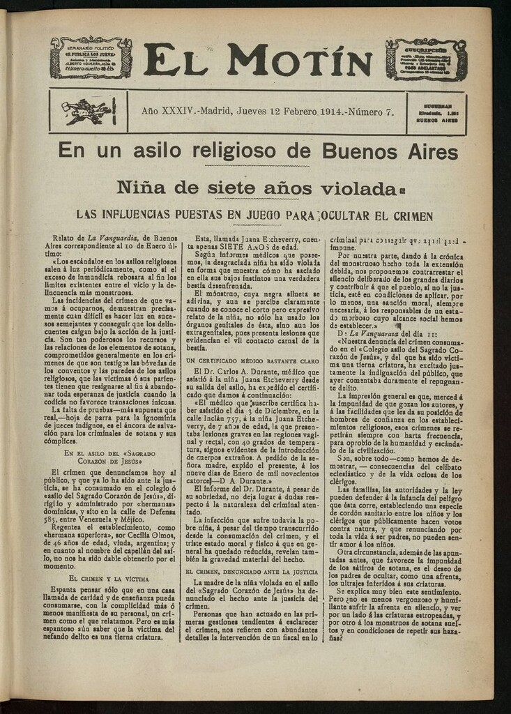 Miniatura de El Motín: periódico satírico del jueves 12 de febrero de 1914