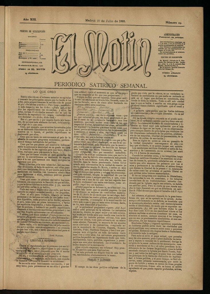 Miniatura de El Motín: periódico satírico semanal del 22 de julio de 1893