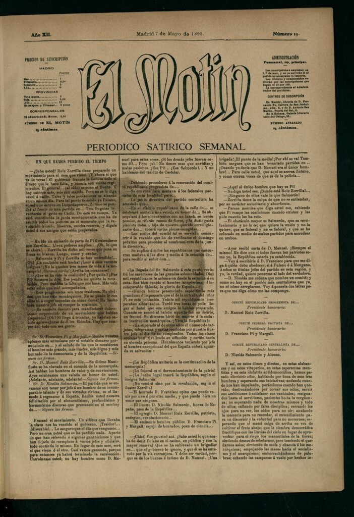 Miniatura de El Motín: periódico satírico semanal 7 de Mayo de 1892