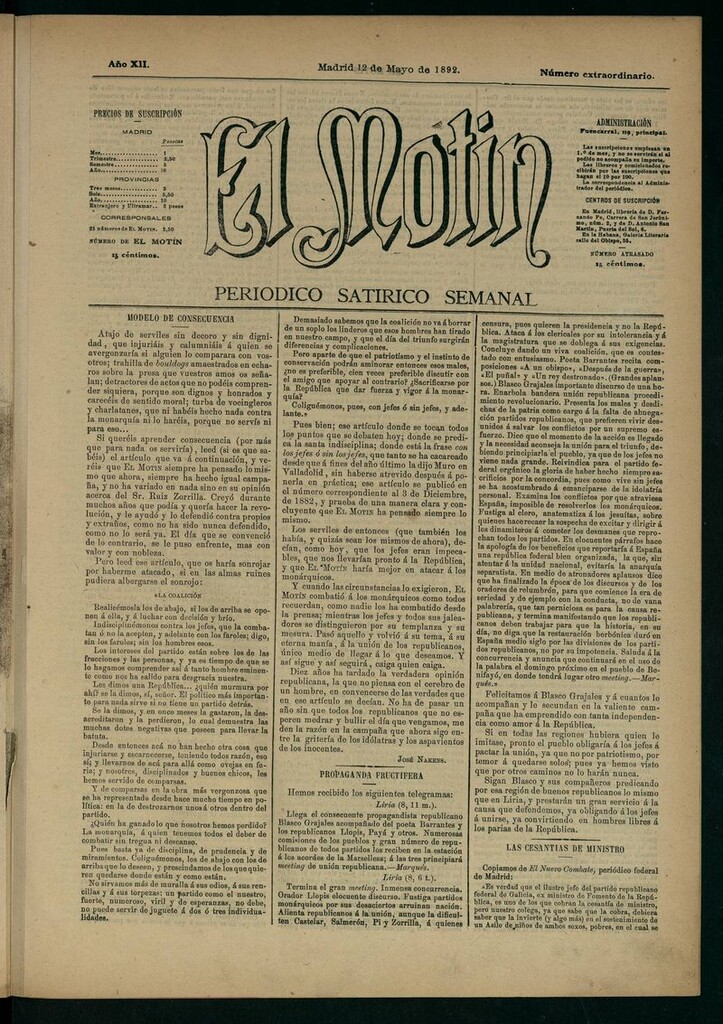 Miniatura de El Motín: periódico satírico semanal 12 de Mayo de 1892