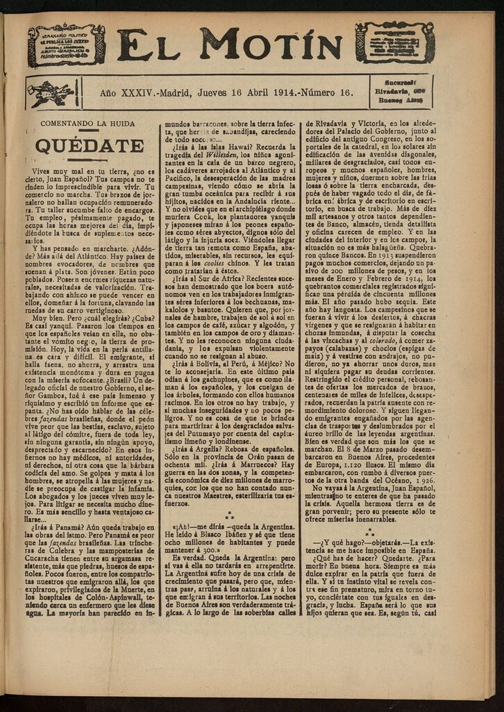 Miniatura de El Motín: periódico satírico del jueves 16 de abril de 1914