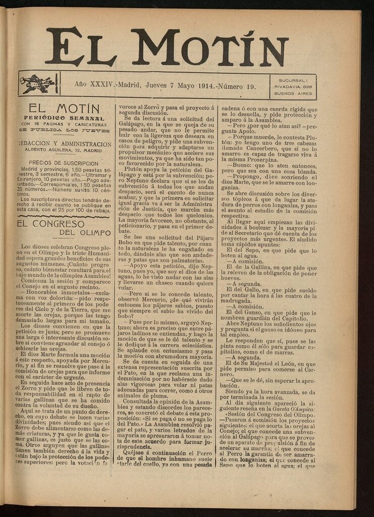 Miniatura de El Motín: periódico satírico del jueves 7 de mayo de 1914