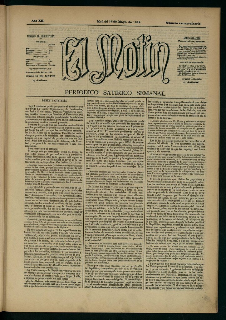 Miniatura de El Motín: periódico satírico semanal 19 de Mayo de 1892