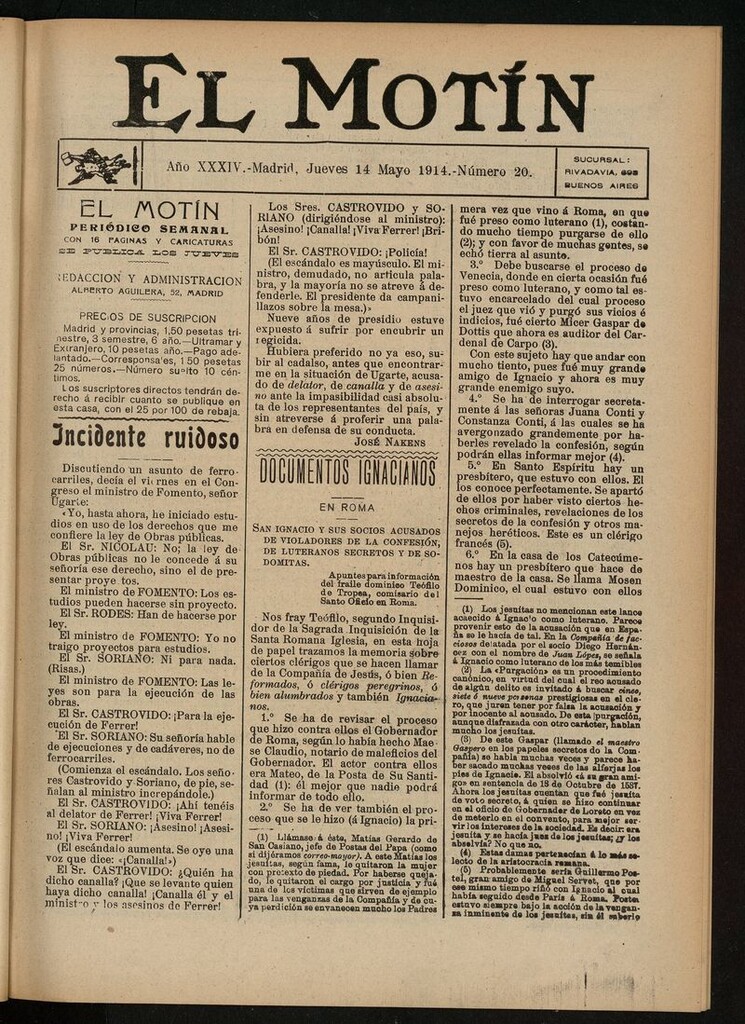 Miniatura de El Motín: periódico satírico del jueves 14 de mayo de 1914