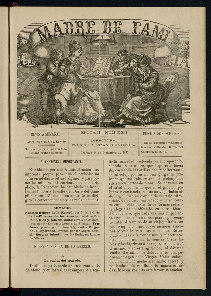 Miniatura de Madre de Familia : revista semanal del 14 de diciembre de 1875