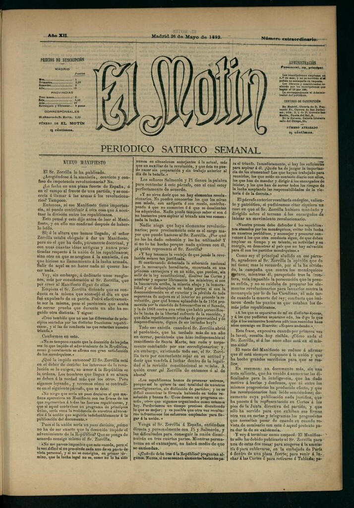 Miniatura de El Motín: periódico satírico semanal 26 de Mayo de 1892