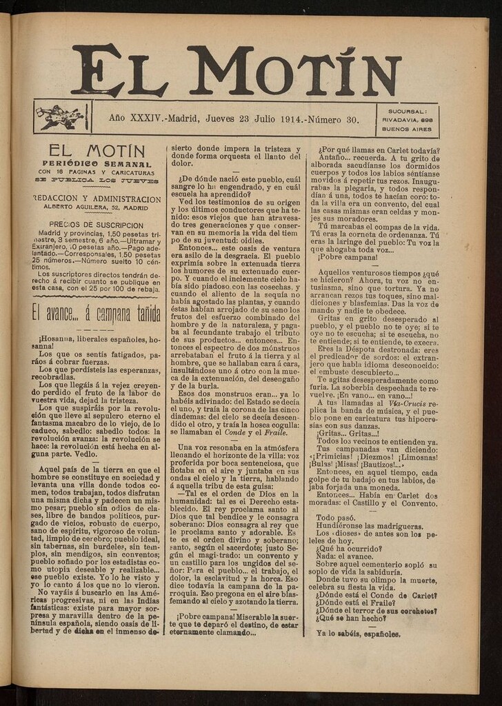 Miniatura de El Motín: periódico satírico del jueves 23 de julio de 1914