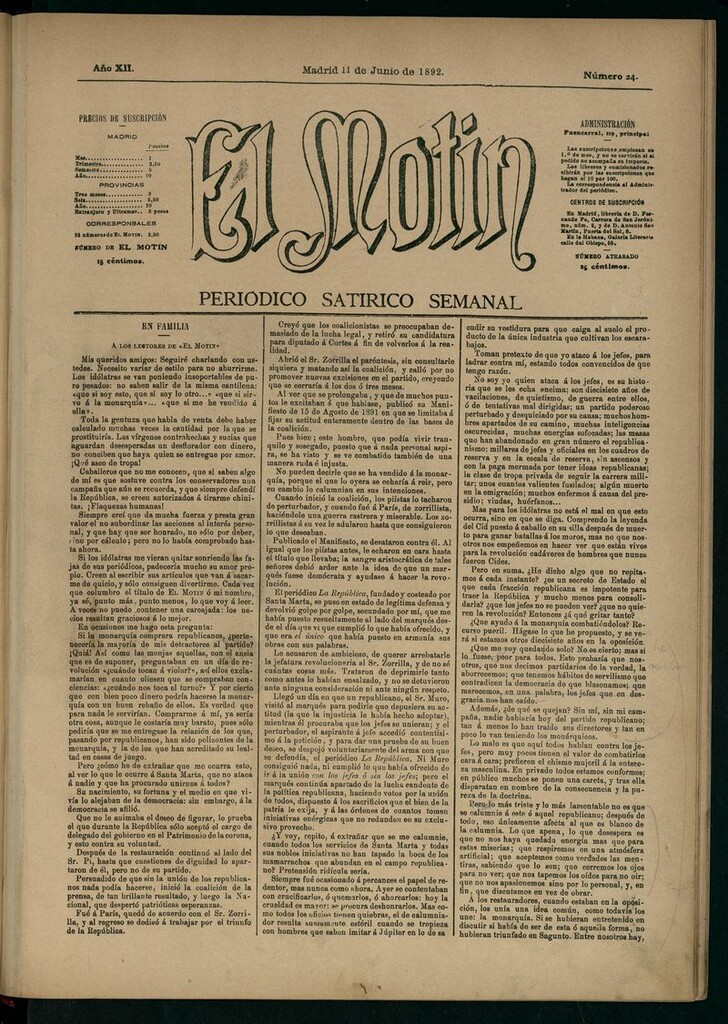 Miniatura de El Motín: periódico satírico semanal 11 de Junio de 1892