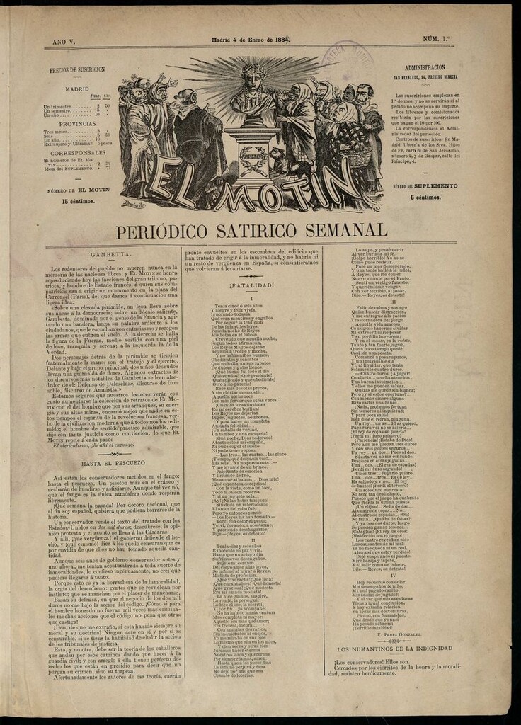 Miniatura de El Motín: periódico satírico semanal del 4 de enero de 1885