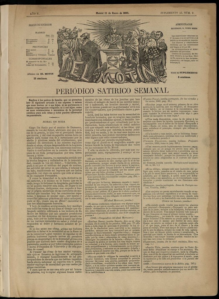 Miniatura de El Motín: periódico satírico semanal del 15 de enero de 1885