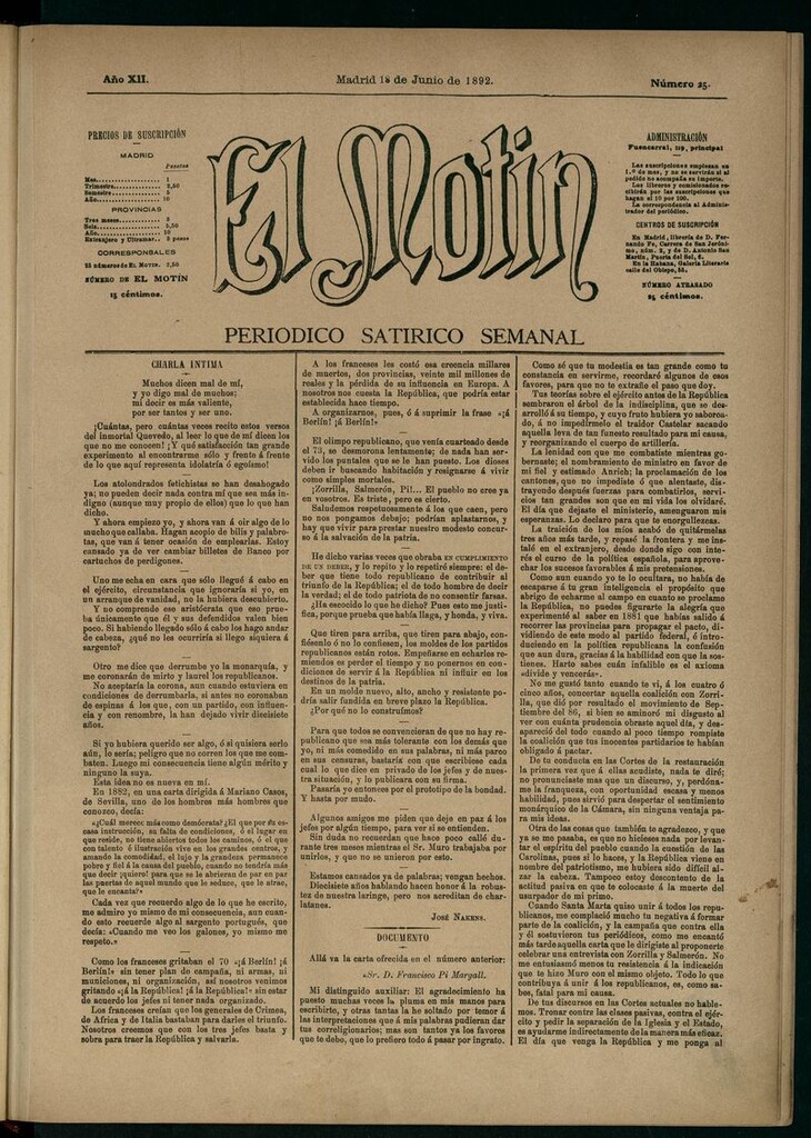 Miniatura de El Motín: periódico satírico semanal 18 de Junio de 1892