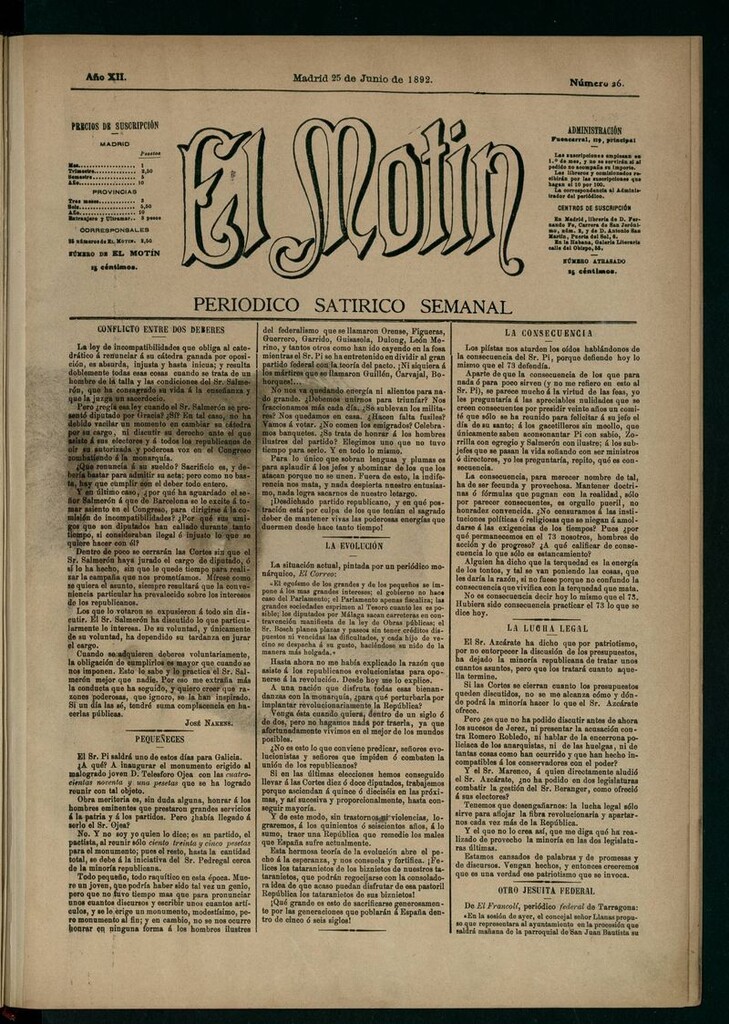 Miniatura de El Motín: periódico satírico semanal 25 de Junio de 1892