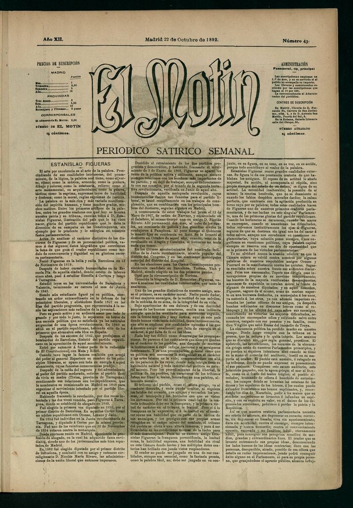 Miniatura de El Motín: periódico satírico semanal 22 de Octubre de 1892