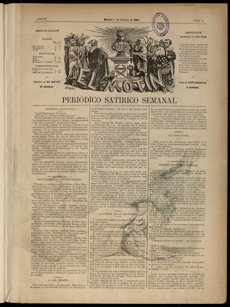 Miniatura de El Motín: periódico satírico semanal del 1 de febrero de 1885