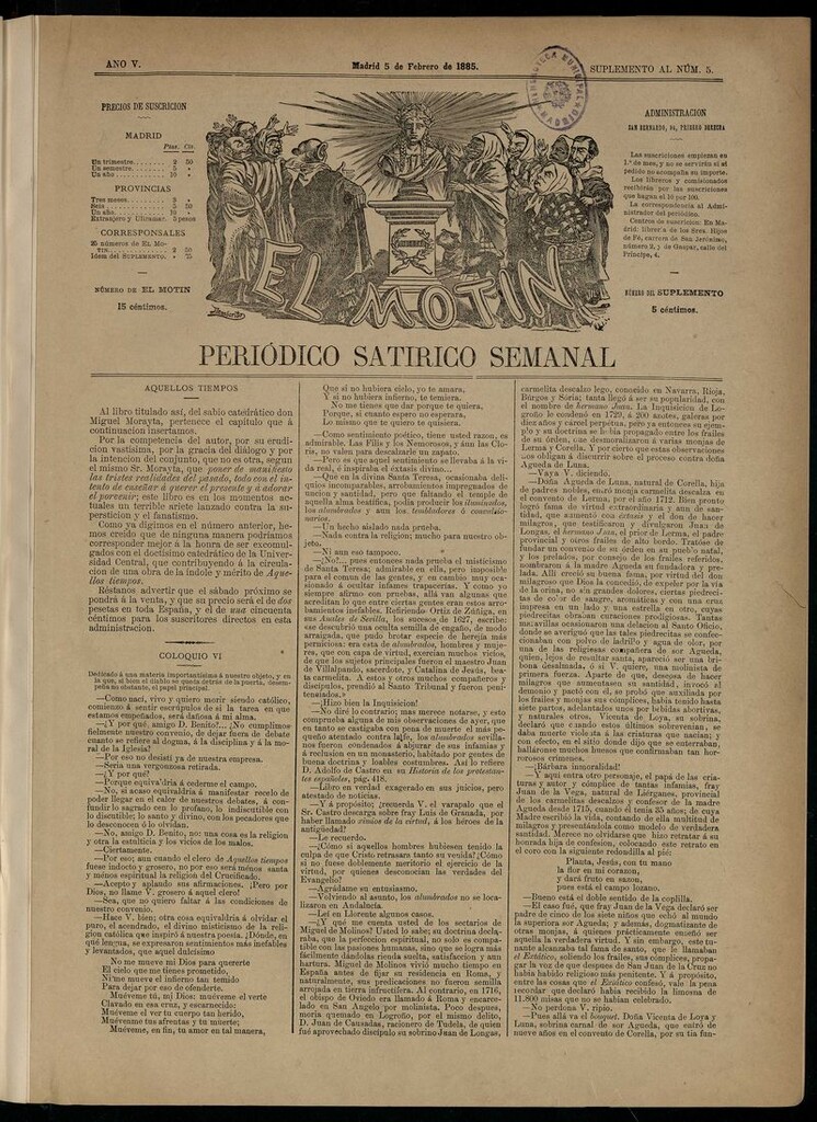 Miniatura de El Motín: periódico satírico semanal del 5 de febrero de 1885