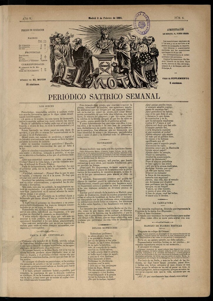 Miniatura de El Motín: periódico satírico semanal del 8 de febrero de 1885