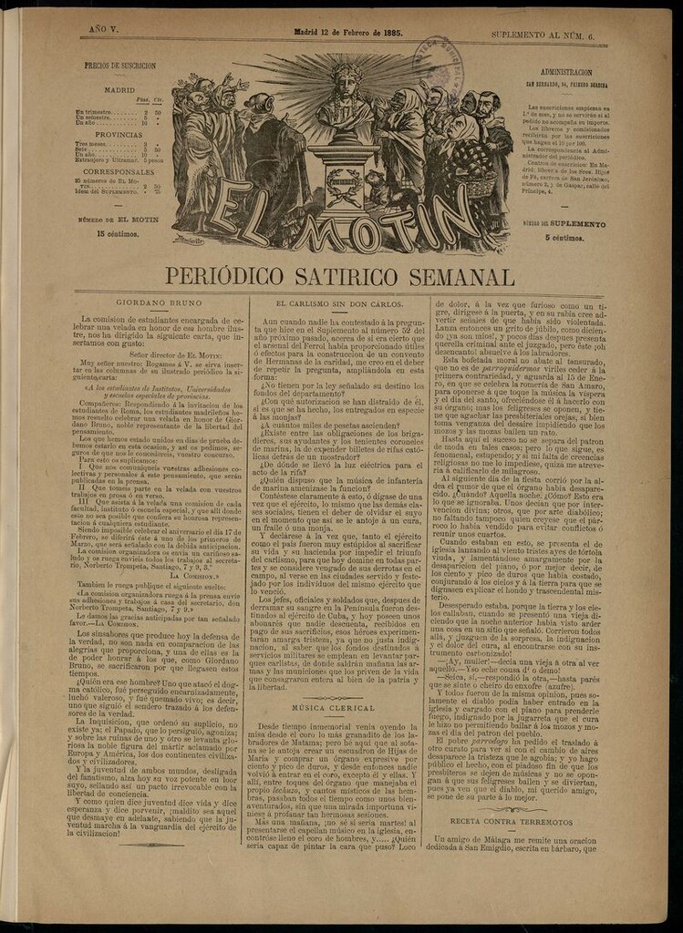 Miniatura de El Motín: periódico satírico semanal del 12 de febrero de 1885
