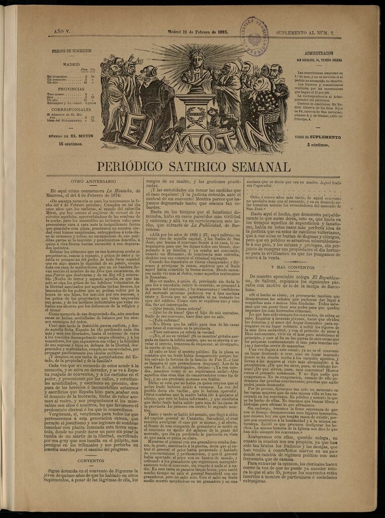 Miniatura de El Motín: periódico satírico semanal del 19 de febrero de 1885