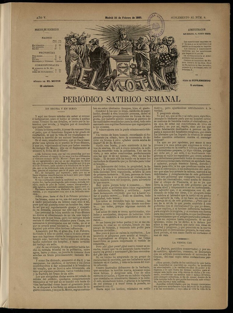 Miniatura de El Motín: periódico satírico semanal del 26 de febrero de 1885