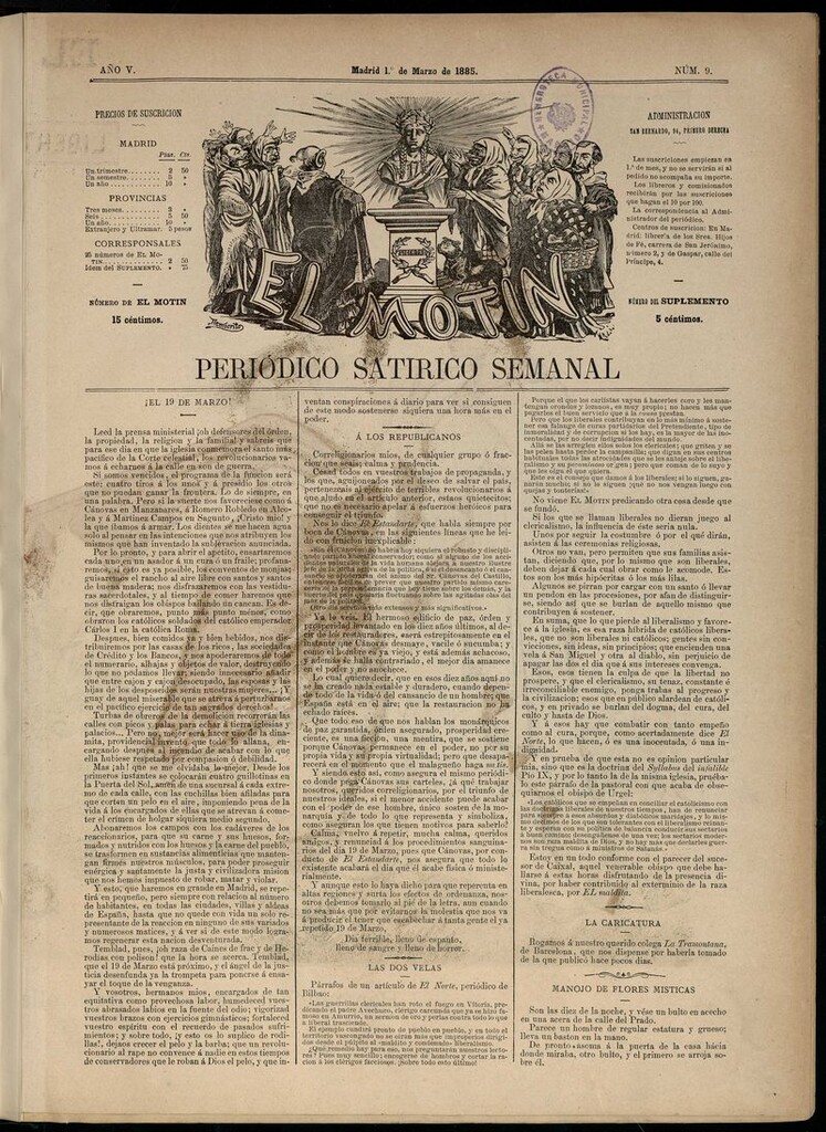 Miniatura de El Motín: periódico satírico semanal del 1 de marzo de 1885