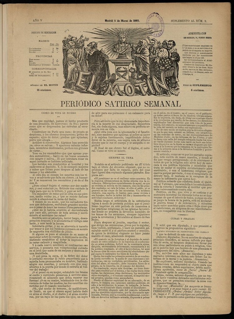 Miniatura de El Motín: periódico satírico semanal del 5 de marzo de 1885