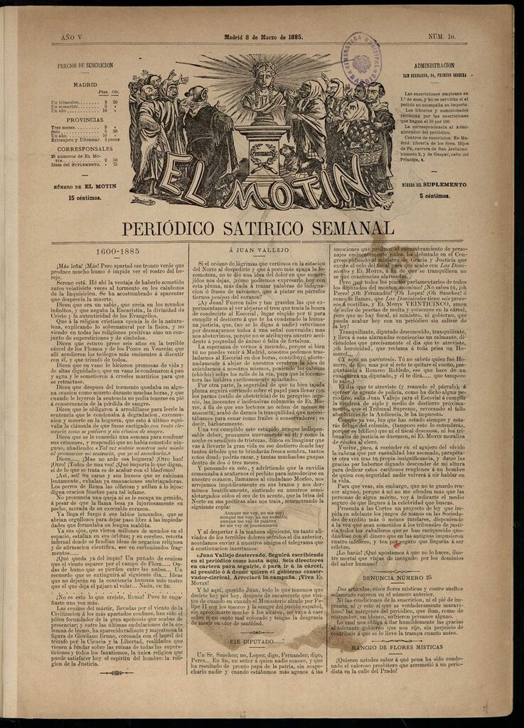Miniatura de El Motín: periódico satírico semanal del 8 de marzo de 1885