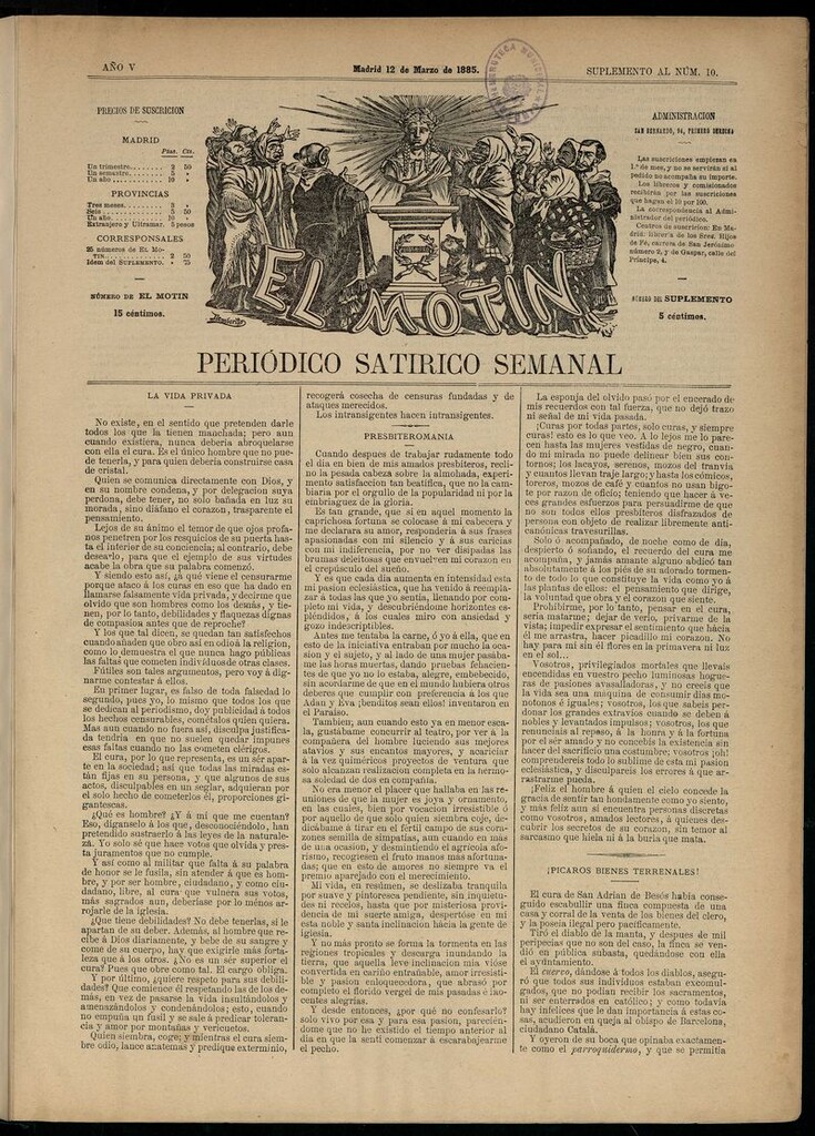Miniatura de El Motín: periódico satírico semanal del 12 de marzo de 1885