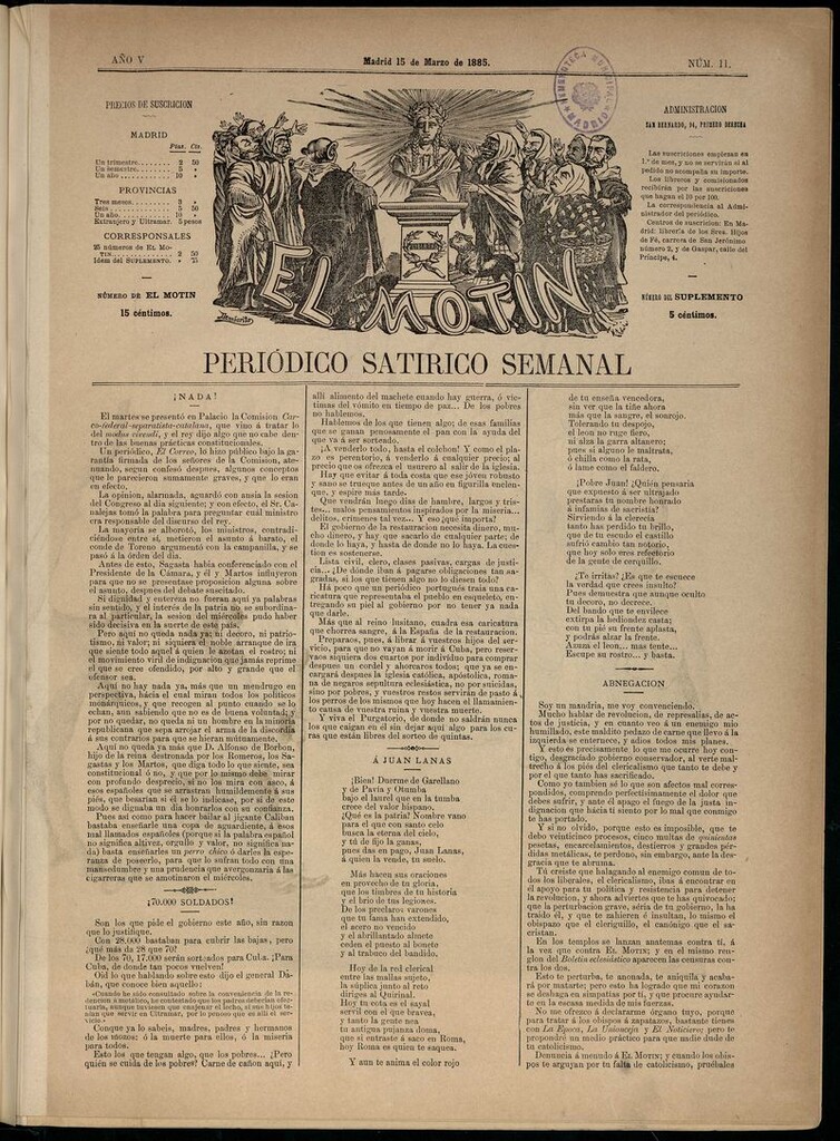 Miniatura de El Motín: periódico satírico semanal del 15 de marzo de 1885