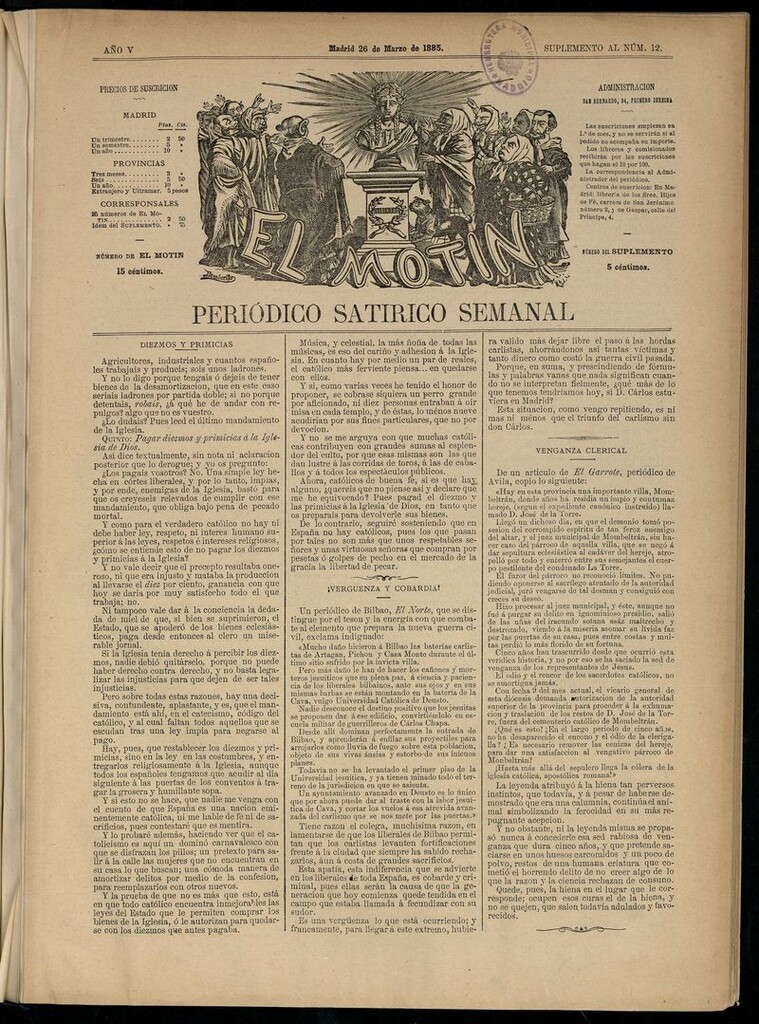 Miniatura de El Motín: periódico satírico semanal del 26 de marzo de 1885