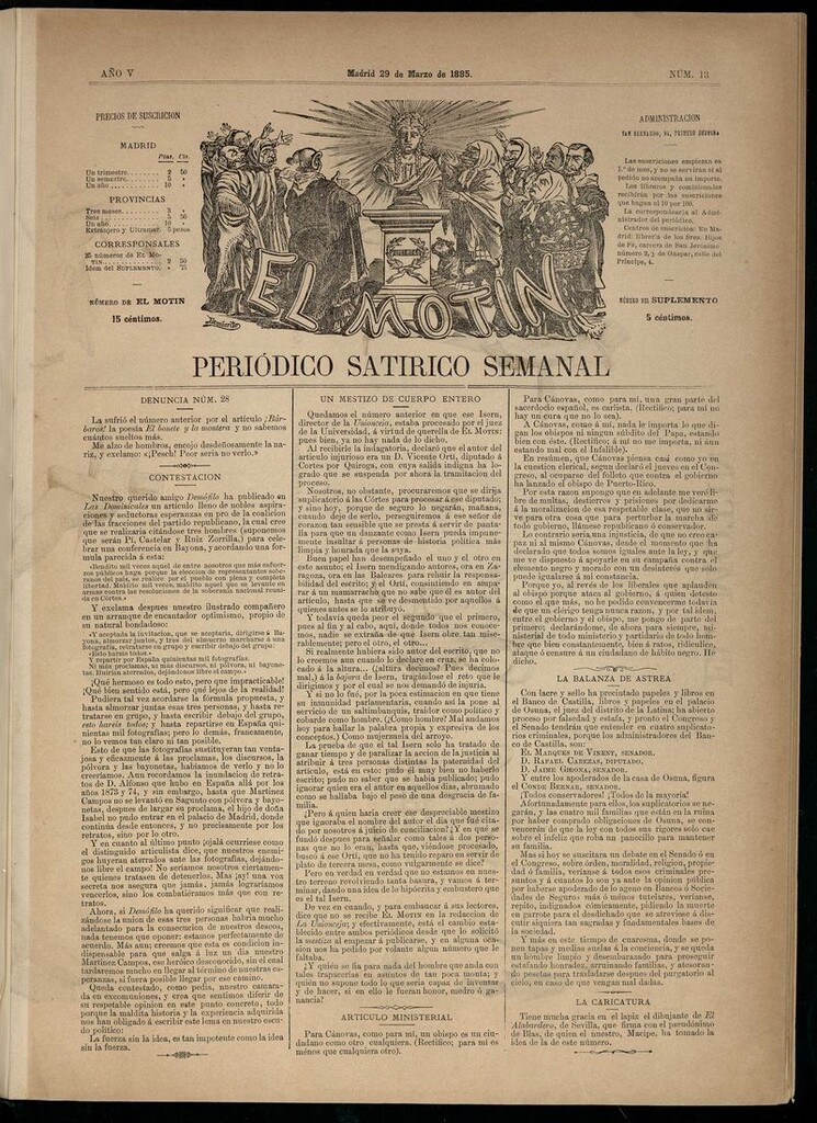 Miniatura de El Motín: periódico satírico semanal del 29 de marzo de 1885