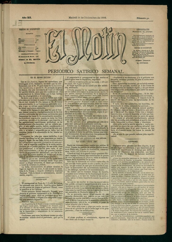 Miniatura de El Motín: periódico satírico semanal 24 de Diciembre de 1892