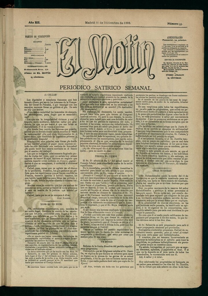 Miniatura de El Motín: periódico satírico semanal 31 de Diciembre de 1892