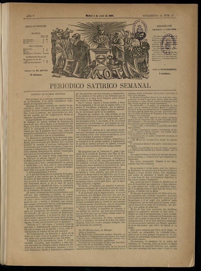Miniatura de El Motín: periódico satírico semanal del 2 de abril de 1885