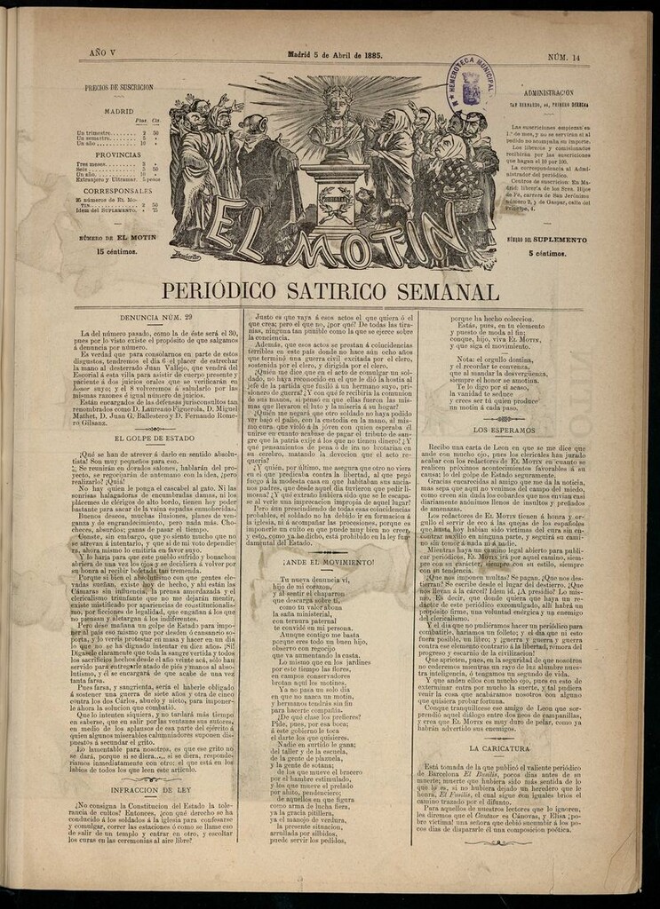 Miniatura de El Motín: periódico satírico semanal del 5 de abril de 1885