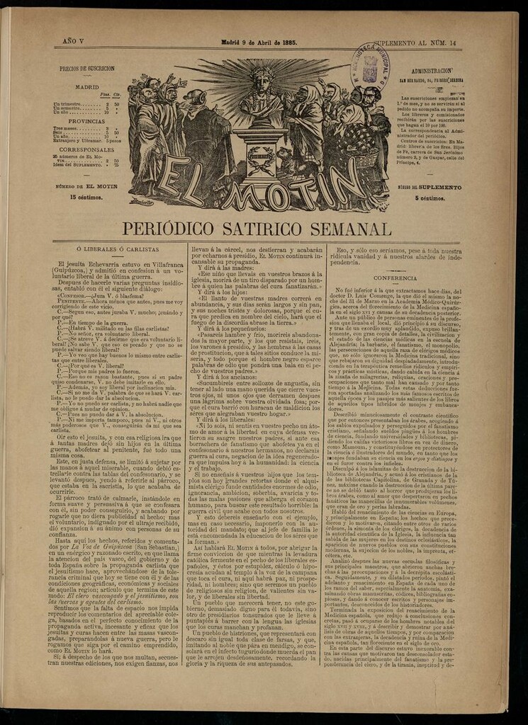 Miniatura de El Motín: periódico satírico semanal del 9 de abril de 1885