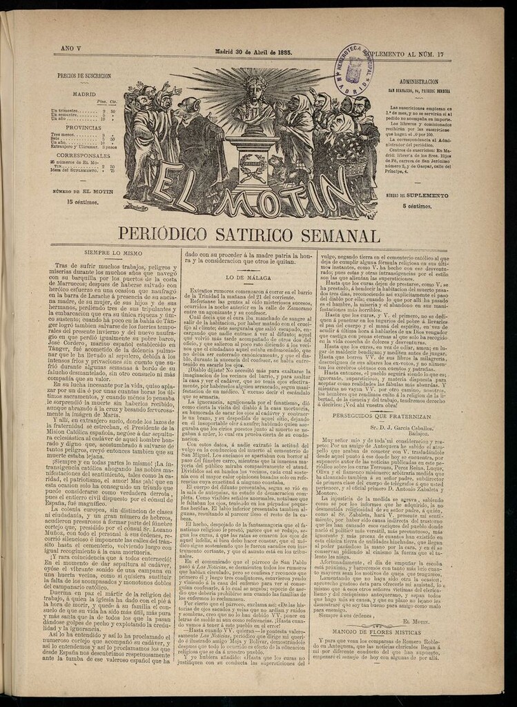 Miniatura de El Motín: periódico satírico semanal del 30 de abril de 1885