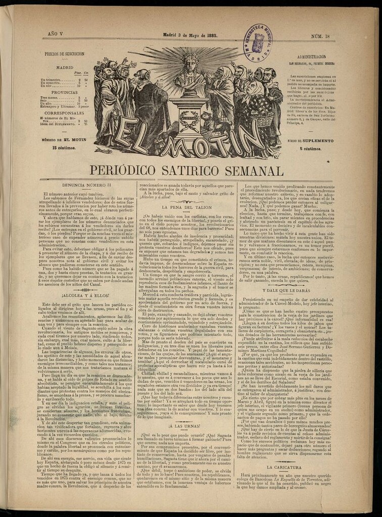Miniatura de El Motín: periódico satírico semanal del 3 de mayo 1885. NÚM 18