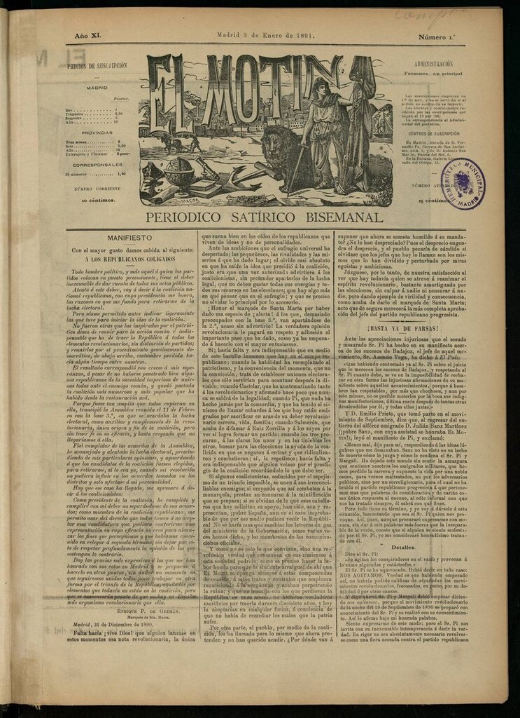 Miniatura de El Motín: periódico satírico semanal del 3 de enero de 1891