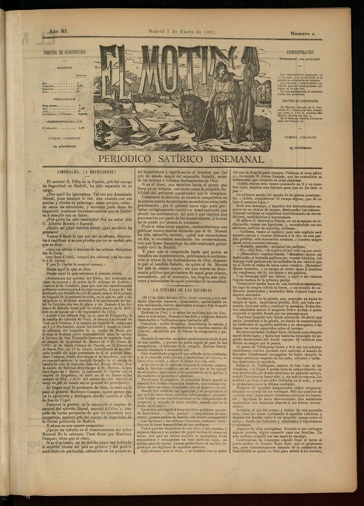 Miniatura de El Motín: periódico satírico semanal del 7 de enero de 1891