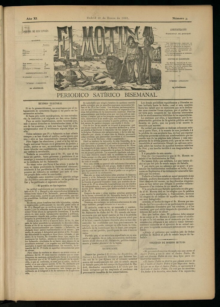 Miniatura de El Motín: periódico satírico semanal del 10 de enero de 1891