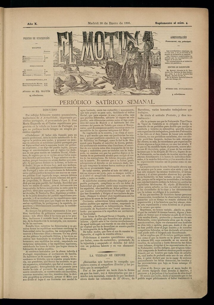 Miniatura de El Motín: periódico satírico semanal 30 de Enero de 1890