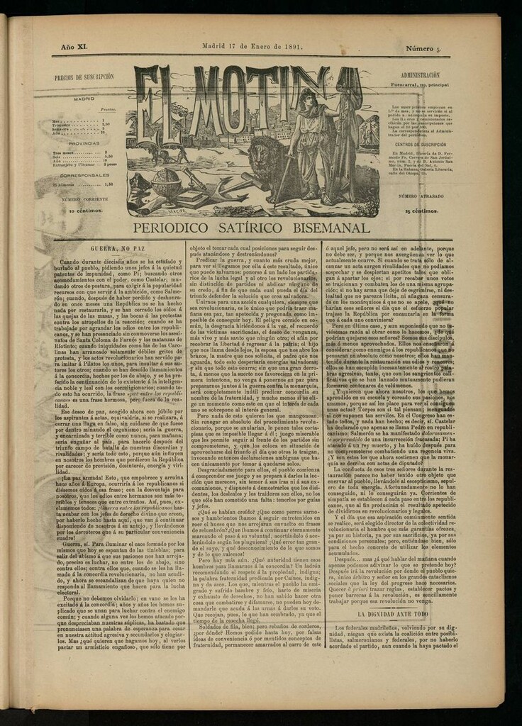 Miniatura de El Motín: periódico satírico semanal del 17 de enero de 1891