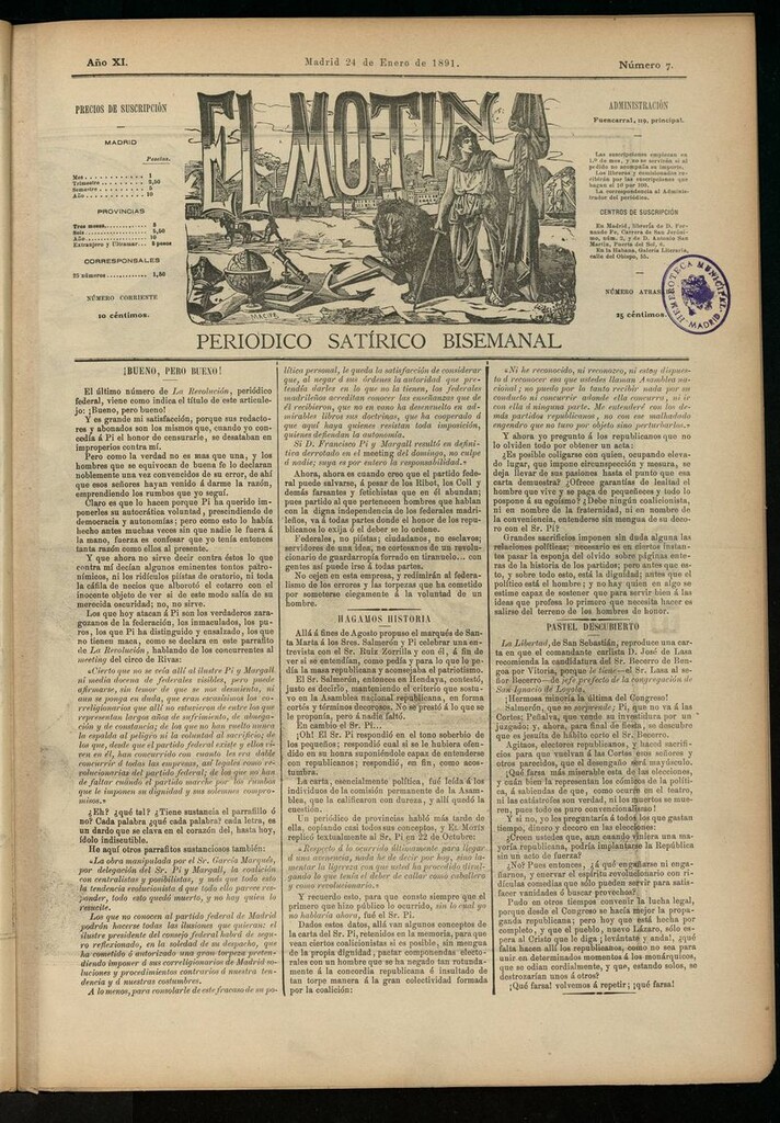 Miniatura de El Motín: periódico satírico semanal del 24 de enero de 1891