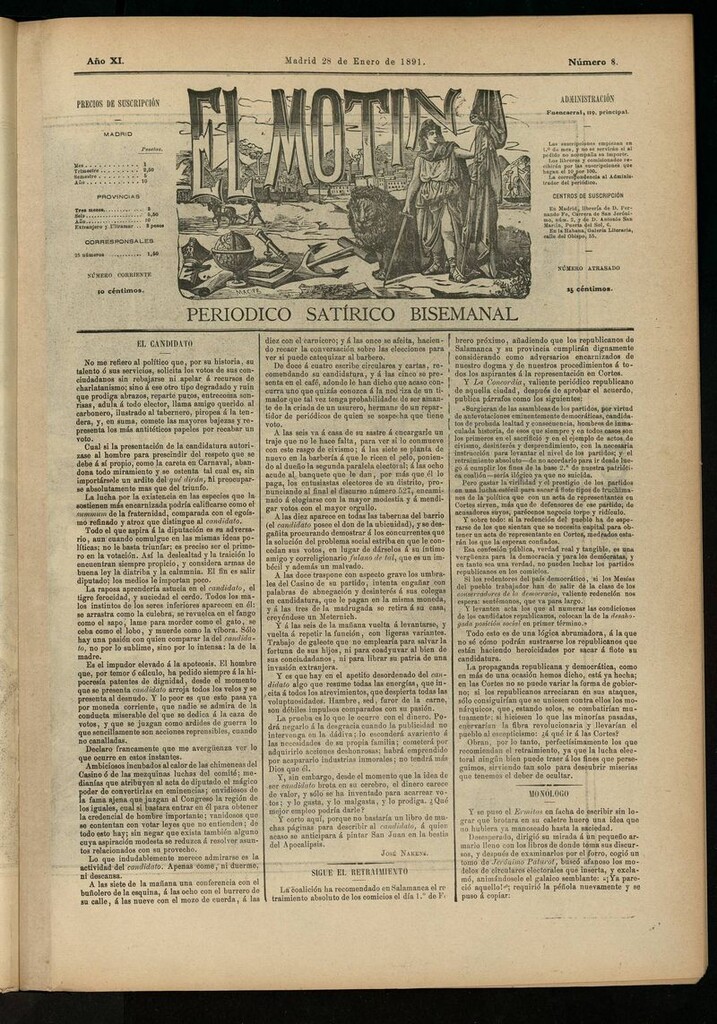 Miniatura de El Motín: periódico satírico semanal del 28 de enero de 1891
