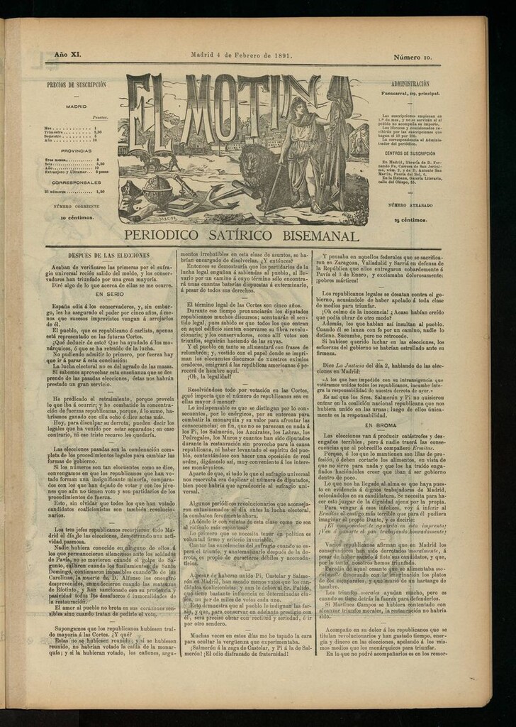 Miniatura de El Motín: periódico satírico semanal del 4 de febrero de 1891