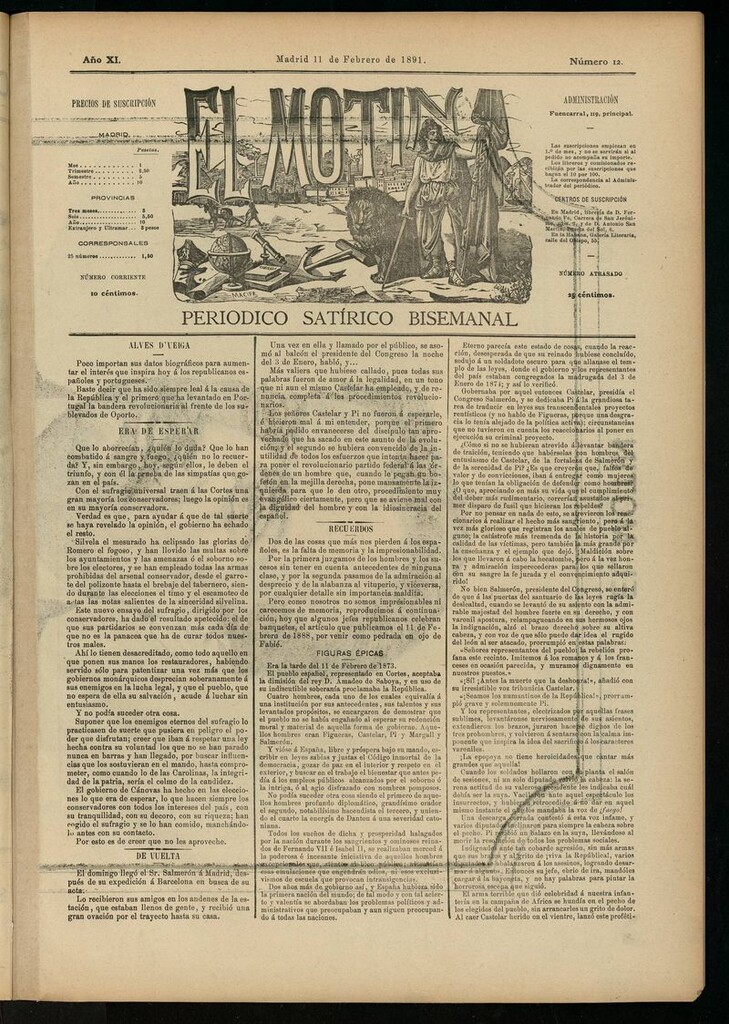 Miniatura de El Motín: periódico satírico semanal del 11 de febrero de 1891
