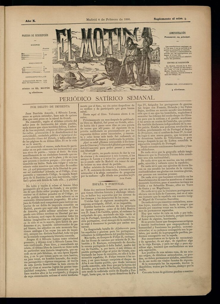 Miniatura de El Motín: periódico satírico semanal 6 de Febrero de 1890
