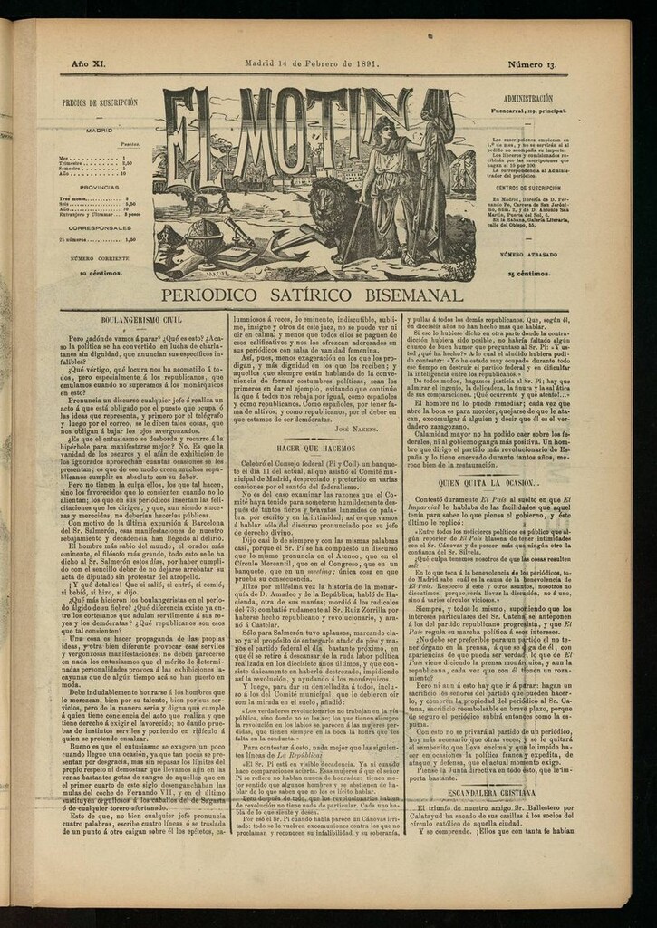 Miniatura de El Motín: periódico satírico semanal del 14 de febrero de 1891