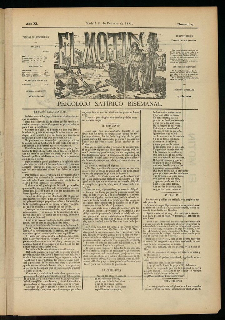 Miniatura de El Motín: periódico satírico semanal del 21 de febrero de 1891