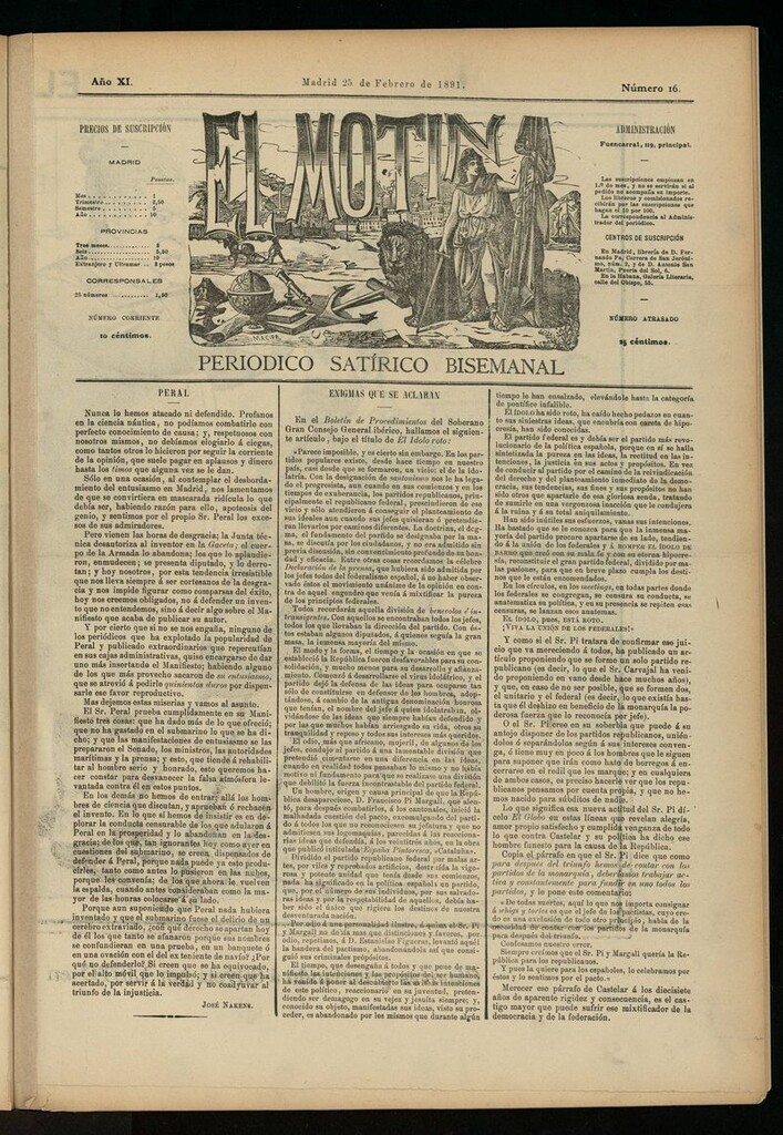 Miniatura de El Motín: periódico satírico semanal del 25 de febrero de 1891